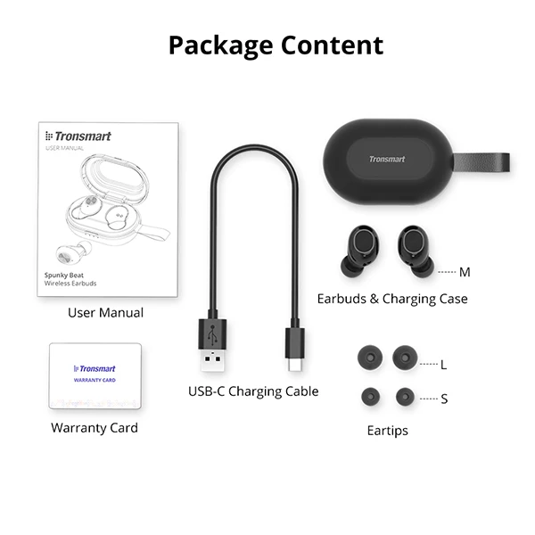 Tronsmart Spunky Beat Bluetooth APTX Беспроводные наушники с QualcommChip, CVC8.0, IPX5 Водонепроницаемый, TWS, сенсорное управление, голосовой помощник - Цвет: Black