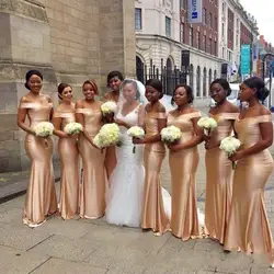 Золотое платье подружки невесты на заказ с открытыми плечами; платье русалки для свадебной вечеринки; свадебное платье; Robe demoiseur d'honneur