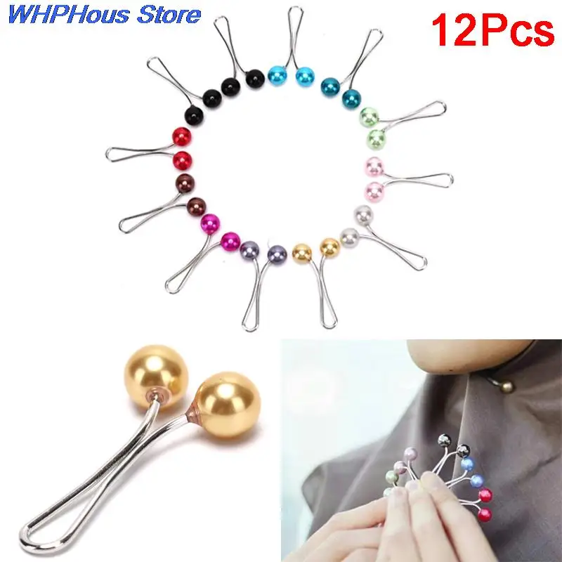 12pcs/lot Drop Pearls Muslim Women Shawl Scarf Lady Scarves Hijab Clips Pearl Brooch Pins Pin