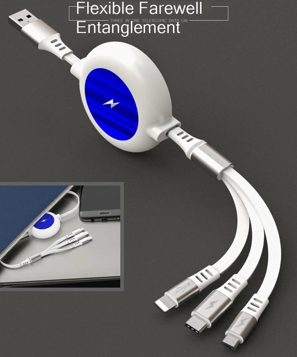Vogek 3 в 1 USB удлинитель кабель для мобильного телефона Micro usb type C быстрое зарядное устройство кабель выдвижной портативный 3 в 1 линия передачи данных