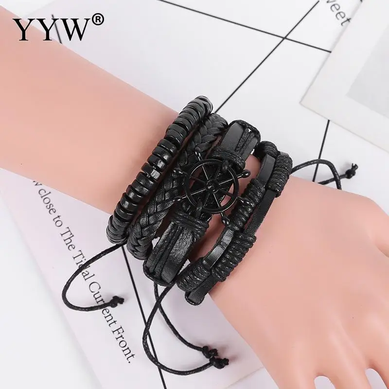 Кожаные браслеты для женщин и мужчин, винтажные регулируемые веревочные черные браслеты, женские браслеты, Парные браслеты, браслеты, мужской подарок