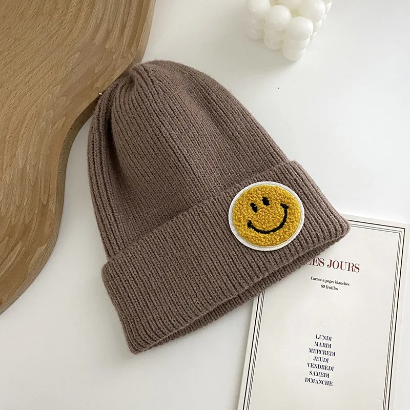 2021 Autumn Winter Warm Knitting Wool Hats Women Girls Boys Smiley Funny Fashion Elastic Beanie caps 11 colors Children hat skully hat with brim