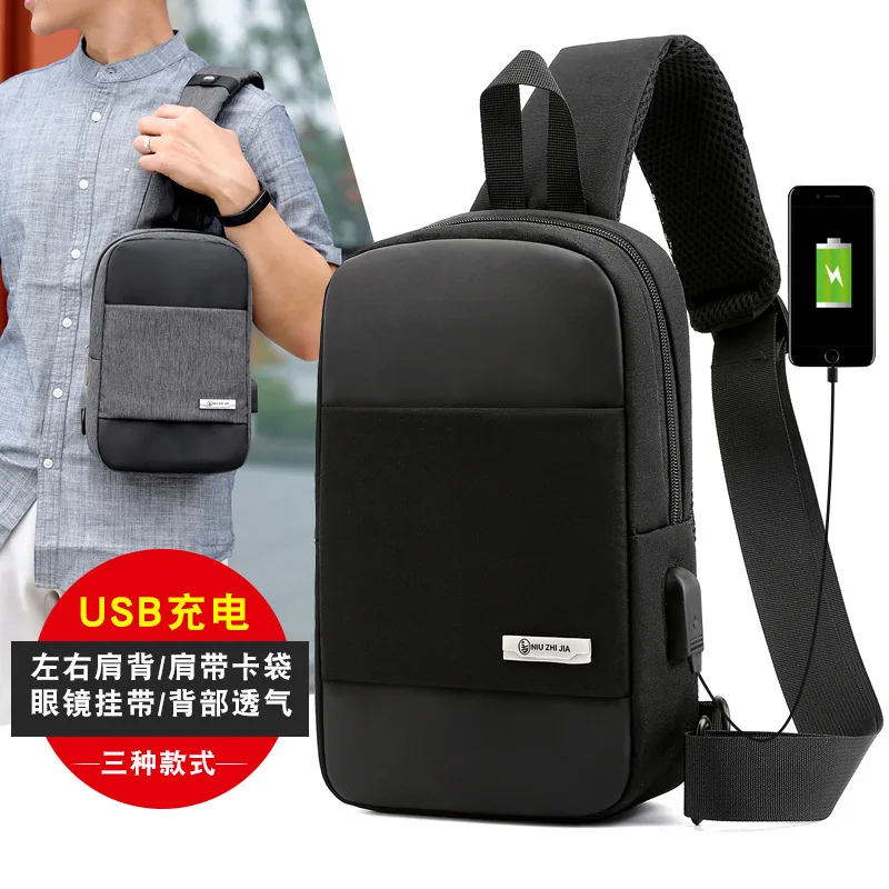 

New Style Fashion Men Business Chest Pack MEN'S Messenger Bag Multi-functional USB Charging Large Capacity Waterproof Single-sho