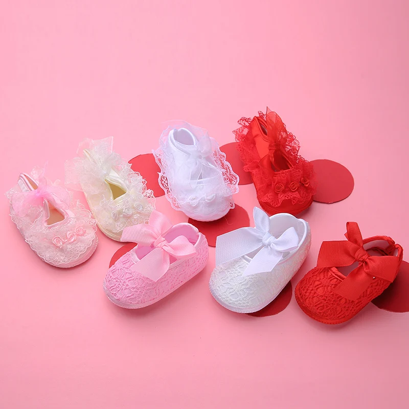 Принцесса Вечерние цветочные кружева мягкая подошва детская обувь, Новорожденные Девочки обувь противоскользящие кроссовки предходунки малыш 0-12 м