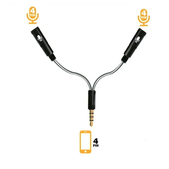 

Mic Headset Splitter Adapter 2 Microphones in 1 Cable 4-Pole Male to Dual Female Headphone Microphone 3.5mm