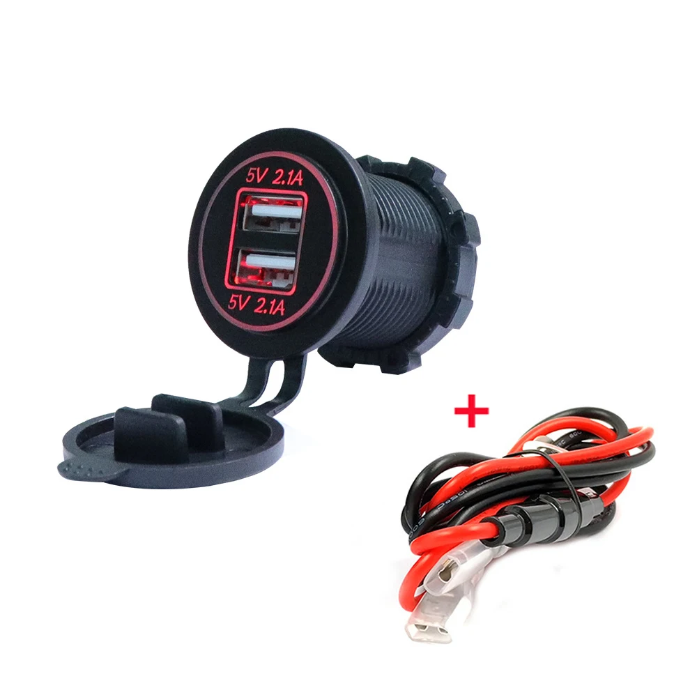 DC 12~ 24V 4.2A DIY водонепроницаемый двойной Переходник USB для зарядки в машине 2.1A+ 2.1A мотоциклетное зарядное устройство с синим, зеленым, красным, белым, оранжевым - Название цвета: Red 60cm Cable