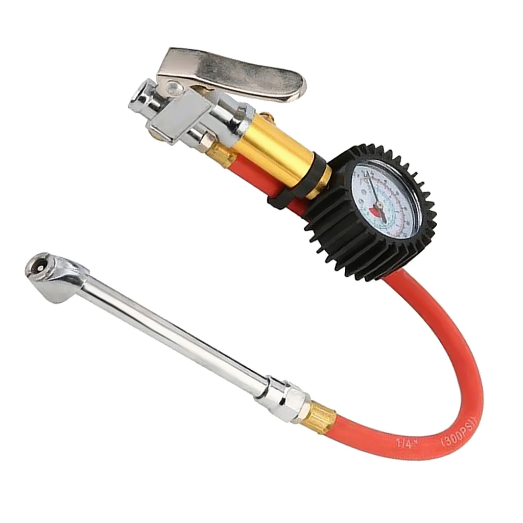 Heavy Duty 200 PSI Tire Inflator Gauge with Hose and Quick Connect Plug