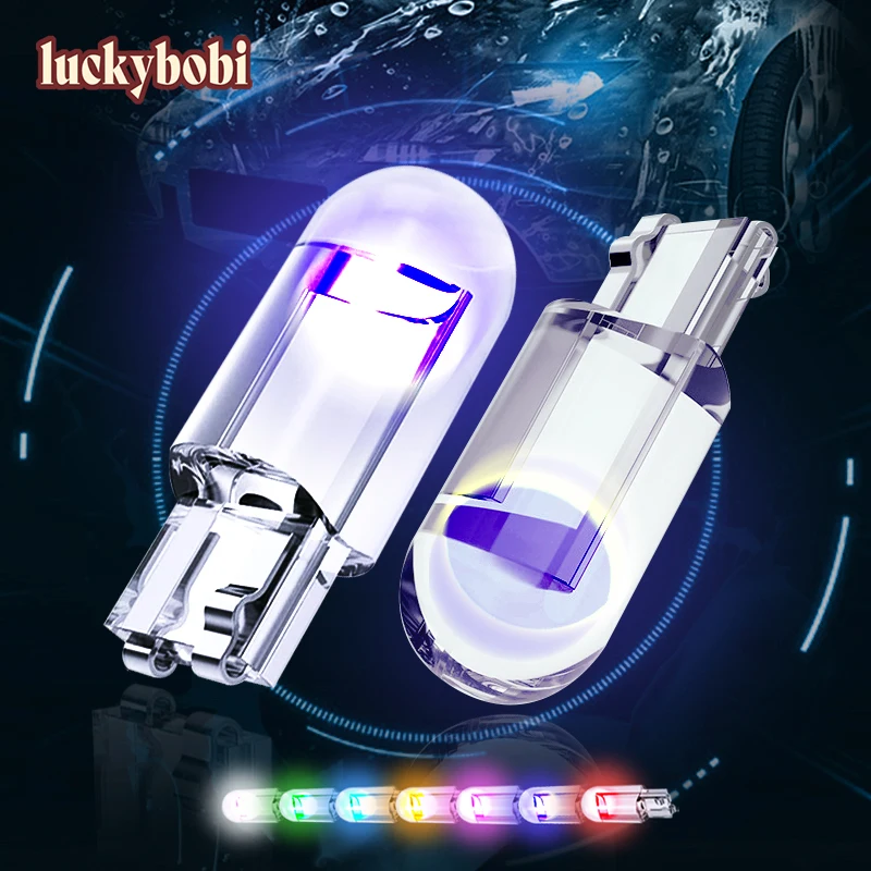 2pcs W5W 194 T10 Glass Housing Cob LED Car Bulb 3000K 6000K 7 Colors Wedge License Plate Lamp Dome Indicator Reading Light White
