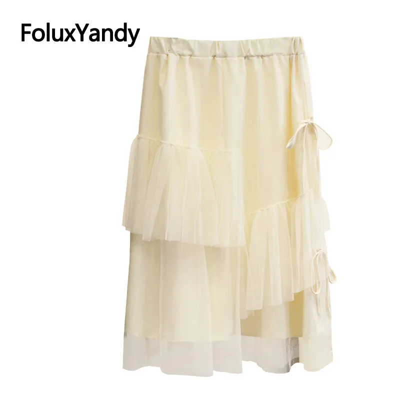 

Pleated Mesh Skirts Women Plus Size Casual Ruffles Long Skirts SWM1370