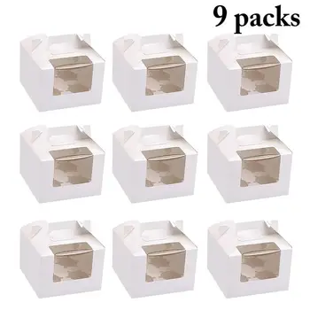 

9pcs Cupcake Muffin Box Cake Cup Packaging White Kraft Paper Bottom Bracket Pudding Pastry Marvin Boxes For Gift Party