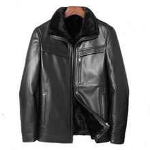 Мужская куртка из натуральной кожи с подкладкой из натурального меха норки, теплое пальто, зимняя куртка, мужские Куртки из натуральной овечьей кожи размера плюс L18-5800 MY1601