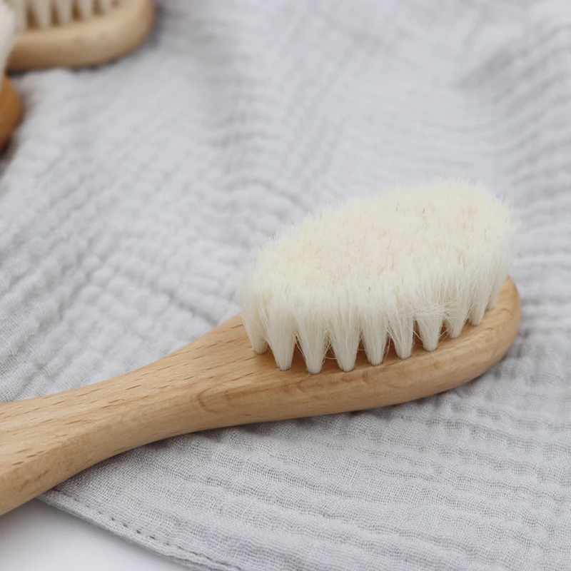 Hot Safety Good Quality Natural Wool beech Wooden Comb Kids Baby Hair Brush