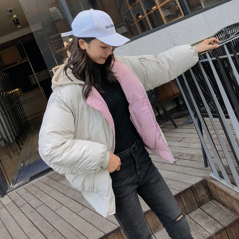 

Cotton Coat Women's 2018 Winter New Style Korean-style Hooded Double-sided Wear Short Cotton-padded Clothes Loose Thick Cotton-p