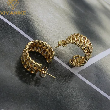 

XIYANIKE 925 Sterling Silver Gold-plated Stud Earrings Creative Hollow C-Shape Fine Jewelry for Women Elegant Party Accessories