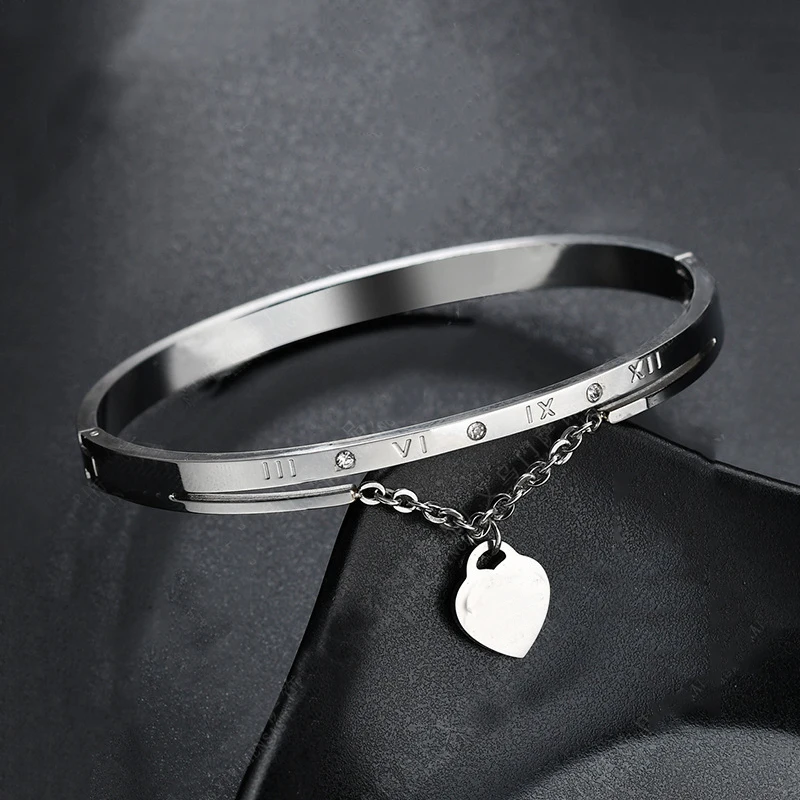 

Hot Luxury Stainless Steel Bracelets Silver Bangles Female Heart Wedding Crystal Charm Bracelet for Women Pulseras Bijoux