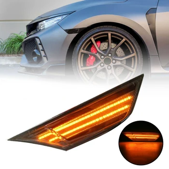 

1Pair Super Bright 12V Smoke Lens Amber Led Turn Signal Side Marker Lights Fits For Honda 10th Generation Civic