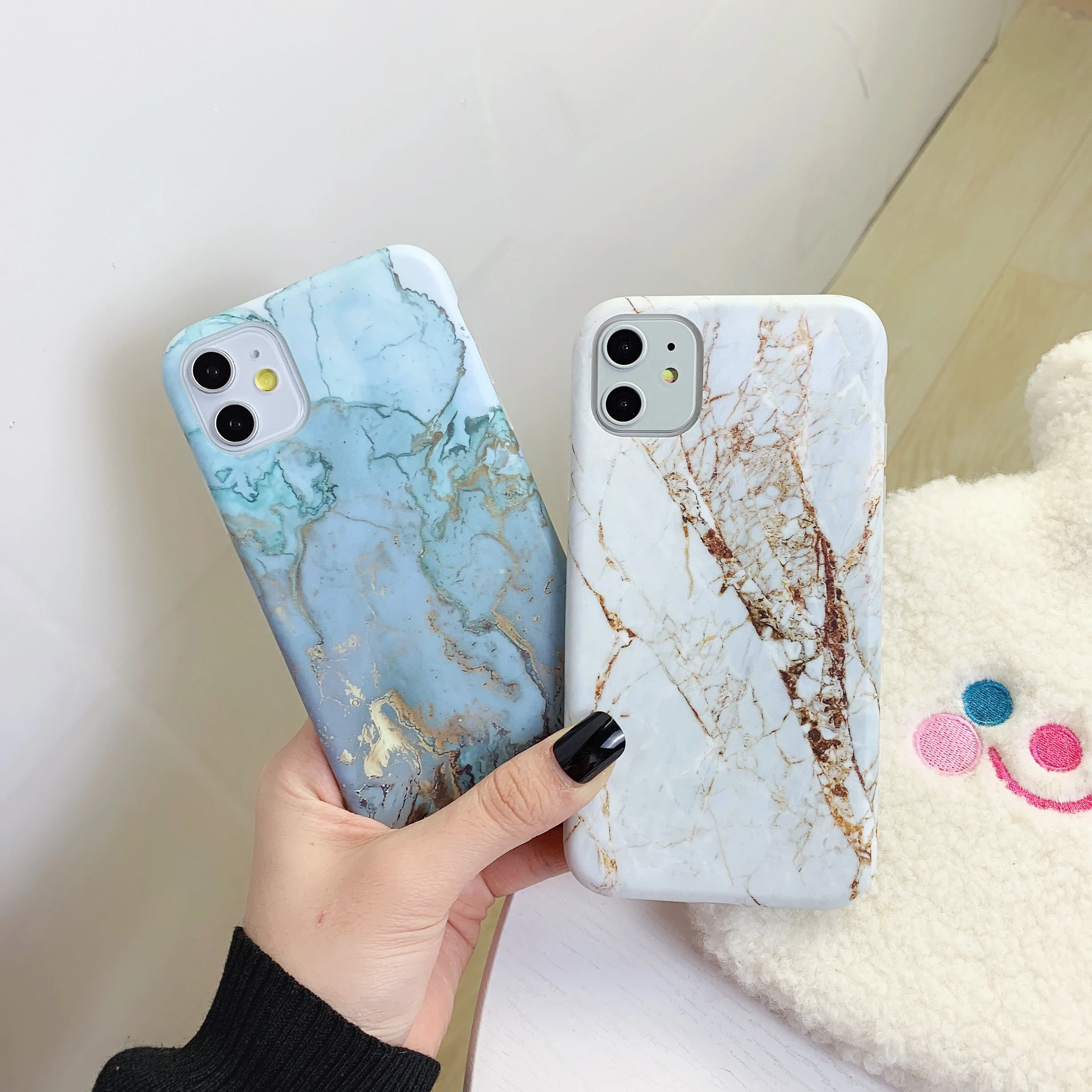 

Phone Case For iPhone 11 Pro Max XR XS Max 6 6S 7 8 Plus X Glossy Cracked Marble Soft IMD Full Body Shockproof Back Cover