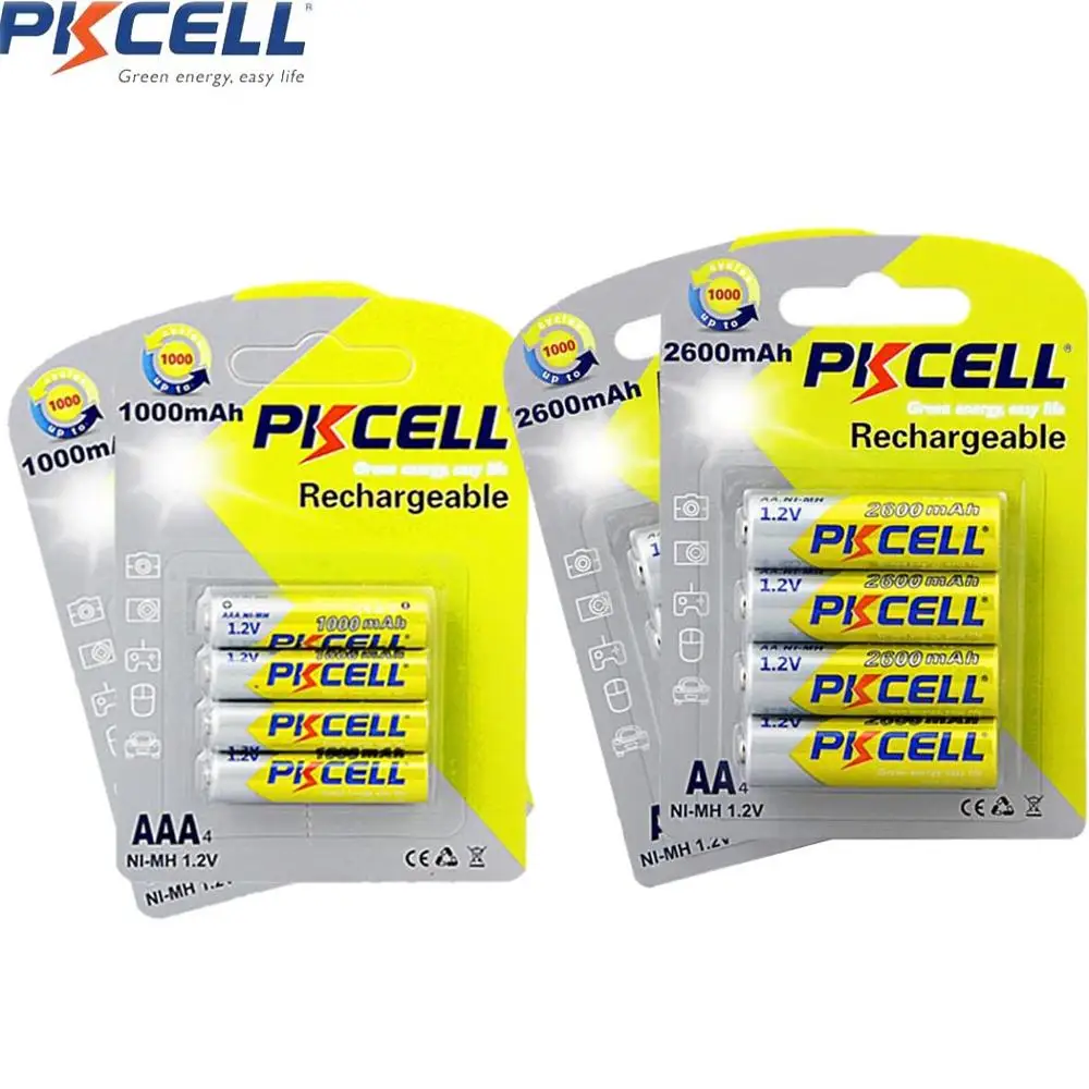 PKCELL 2 упаковки/8 шт. ni-mh AAA батарея 1 в 1000 мАч + NiMH AA перезаряжаемый батареи 2600 Вольт |
