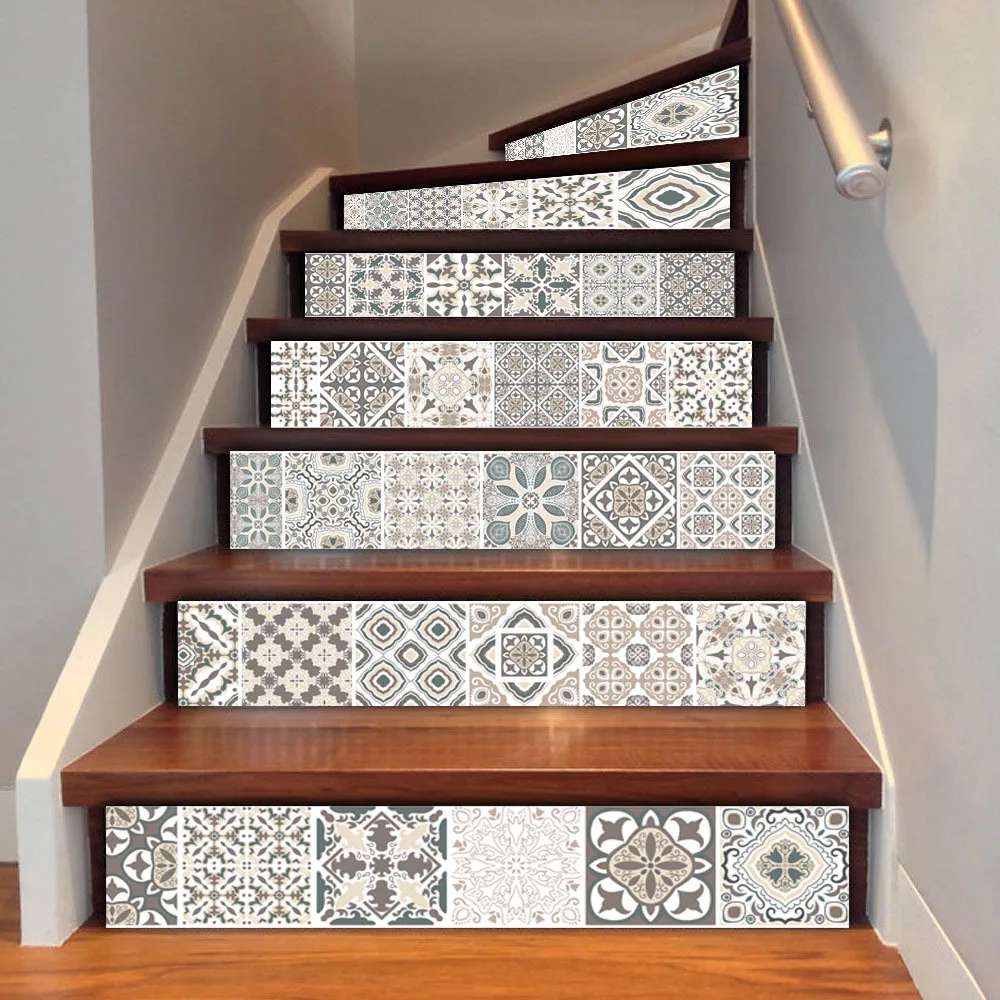 

European Self-adhesive Vinly Stickers Colorful Landscaping Waterproof Removable Stairs Sticker Home Decoration DIY Tile Sticker
