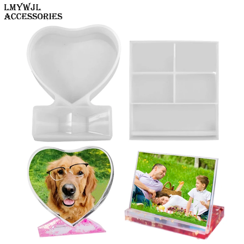 DIY Heart-shaped Square Photo Frame Resin Silicone Mold Crafts Desktop Decoration Epoxy Resin Molds Handicraft Accessories diy fingertip gyro resin silicone mold vent decompression toy fingertip gyro making accessories handicraft epoxy resin mold