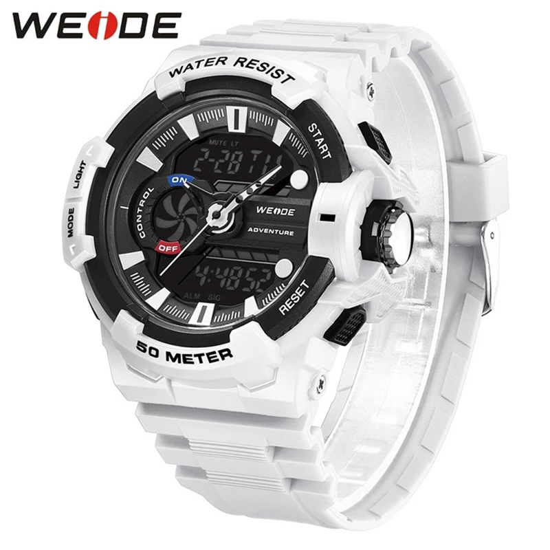 

WEIDE Watch Men Digital Military Watch Waterproof Clock Alarm Date Analog Army Quartz PU Strap Casual Watch Men Watches Military