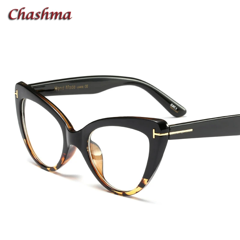 Black with Leopard Chashma, оптические очки, оправа для женщин, кошачий глаз, Spectalces, для студентов, модные очки по рецепту - Цвет оправы: Black with Leopard