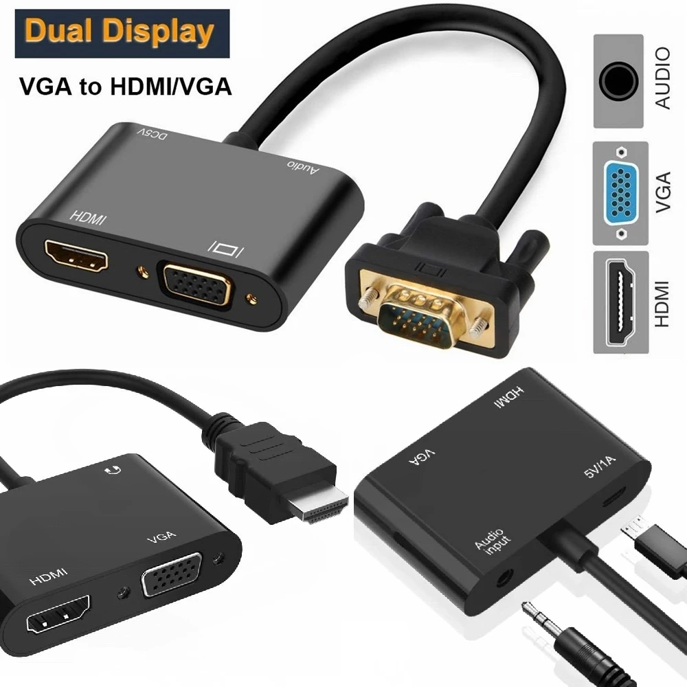 ægtemand Udsøgt vant 200pc 4 In 1 Hdmi Vga To Hdmi Vga Splitter With 3.5mm Audio Dual Display  Converter Adapter With Usb Power Cable For Pc Projector - Audio & Video  Cables - AliExpress