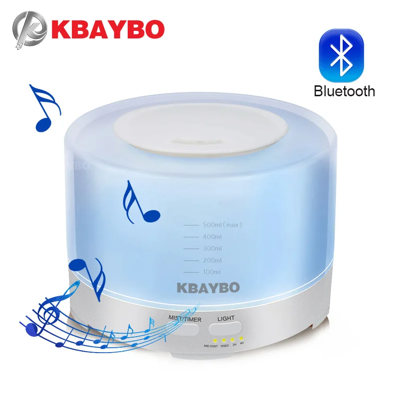 

500ml Ultrasonic Air Aroma Humidifier Electric Aroma Diffuser with 7 Color LED Lights Change and Connect Bluetooth Play Music