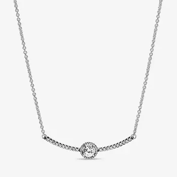 

PDB original 925 Sterling Silver autumn new round flash necklace wedding jewelry, free delivery.