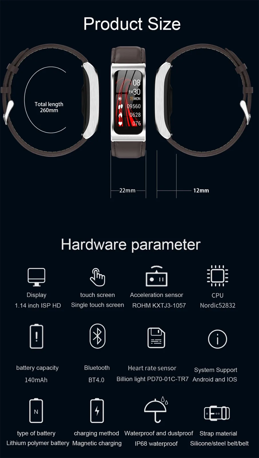 Smart Band Waterproof Fitness Tracker Smart Bracelet Heart Rate Monitor sport accessories smart watch blood pressure 812#2