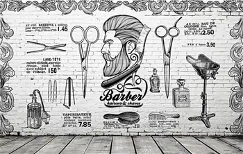 

Mural wallpaper Europe and the United Kingdom British retro trend barber shop background white brick wall 3d wallpaper