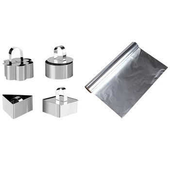 

1x Tin Foil Paper Tin Foil Aluminum Foil Paper 5Mx30cm & 4x Cake Rings Mousse Rings Stainless Steel