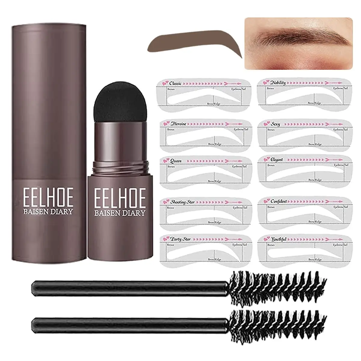 Eyebrow Shaping Kit Stamp Pencil and 5 Pairs Brow Stencils Pen Cosmetics Waterproof Natural Color Eye Makeup Tools | Красота и