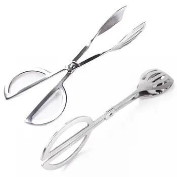 

Stainless Steel Salad Scissor Tong Practical Spoon Fork Clip Bread Clip Food Tong for Home Kitchen Buffet
