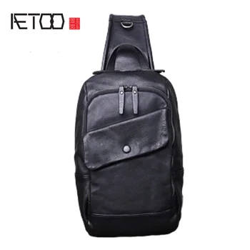 

AETOO Leather chest bag, men's sports one-shoulder bag, casual head leather sloping sports bag