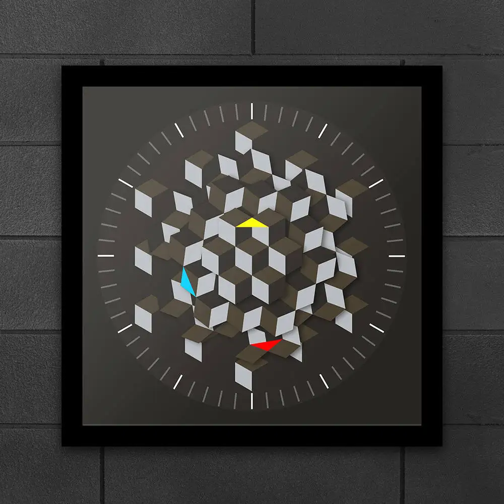 

Modern Graphic Art Design Hexagon Table Wall Clock Minimalist Decor Rotating Plate Smart Clock Hands Architect Novelty Watch
