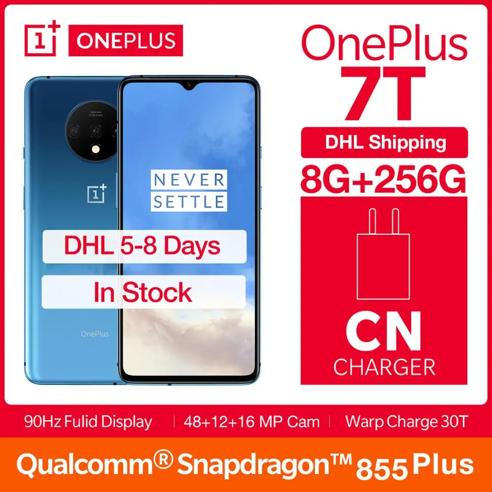 В наличии, смартфон OnePlus 7T с глобальной ПЗУ 2019, 8 ГБ, 256 ГБ, Snapdragon 855 Plus, экран 6,55 дюйма, AMOLED, 90 Гц, 30 Вт, 3800 мАч, смартфон, хит продаж