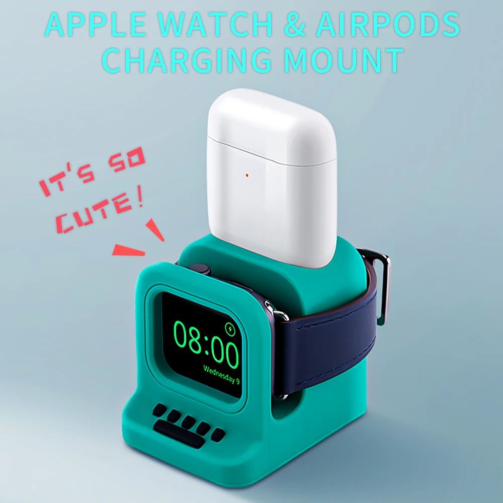 2 in1 Charging Dock Station Stand Charger Holder for Apple Watch Series 5 4 3 1 AirPods Cute Silicone Desk Mount | Мобильные