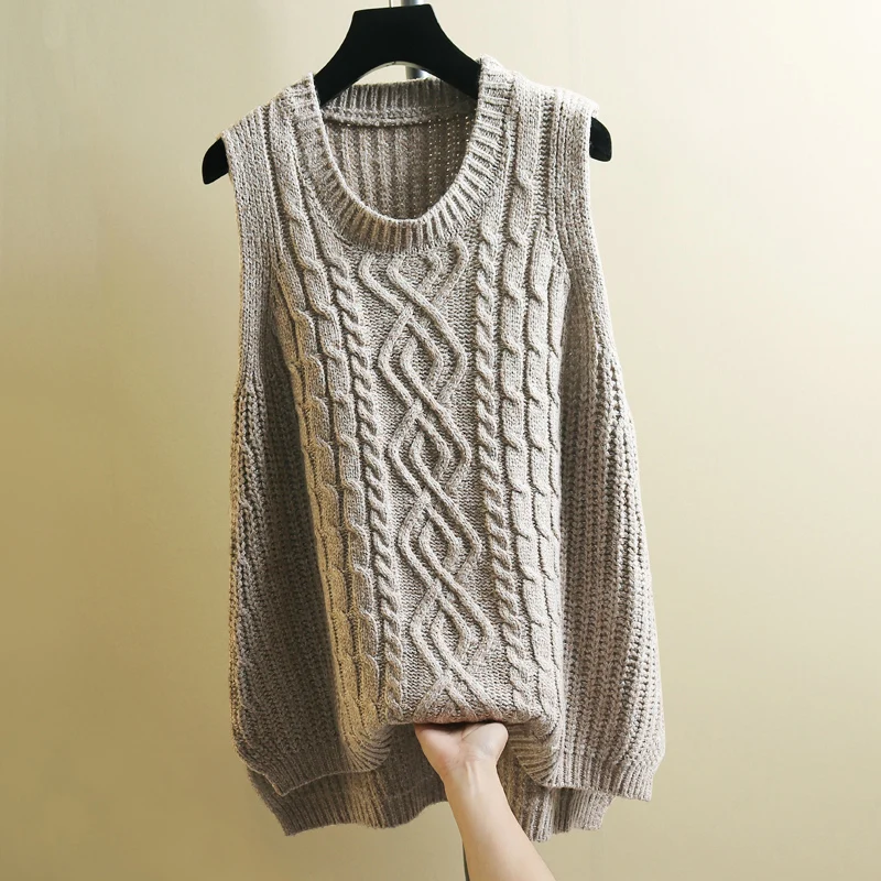 Большой размер свободный длинный женский вязаный жилет осень зима теплая куртка без рукавов женский свитер жилет Colete Feminino - Цвет: Хаки