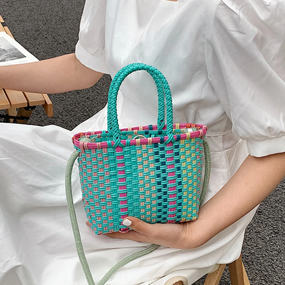 Womens Summer Lady's Stylish Shell Shape Straw Tote Handbags Rattan Beach Bag 