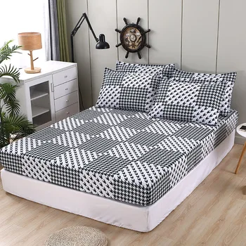 

black white checks fitted sheet pillow case set bedding protector dust proof functional bed linen 25cm deep