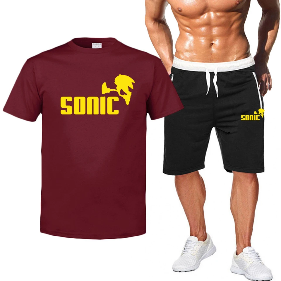 Модный спортивный костюм и футболка, комплект, Мужская футболка, шорты+ короткие штаны, мужской летний спортивный костюм, мужская повседневная брендовая футболка - Цвет: 7