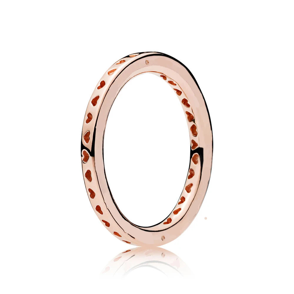 Подлинное 925 пробы Серебряное Оригинальное розовое блестящее Фирменное кольцо Европы с сердечками для женщин, украшение из бисера, подарок, ювелирное изделие своими руками - Цвет основного камня: Rose