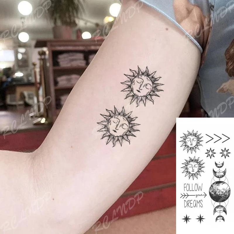 

Waterproof Temporary Tattoo Sticker Snake Sun Moon Arrow Planet Black Flash Tatoo Fake Tatto Body Art for Women Men