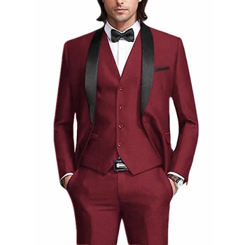 

[XZ10] Business Formal Banquet Dinner Party Men Tuxedo 3pc Set Wedding Groom Shawl Lapel Suits Navy (Blazer+Pants+Vest)