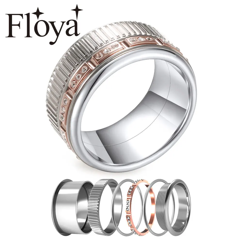 Floya зубчатое кольцо, женское серебряное штабелированное кольцо из нержавеющей стали, набор, новейшая многослойная петля, Femme Bijoux