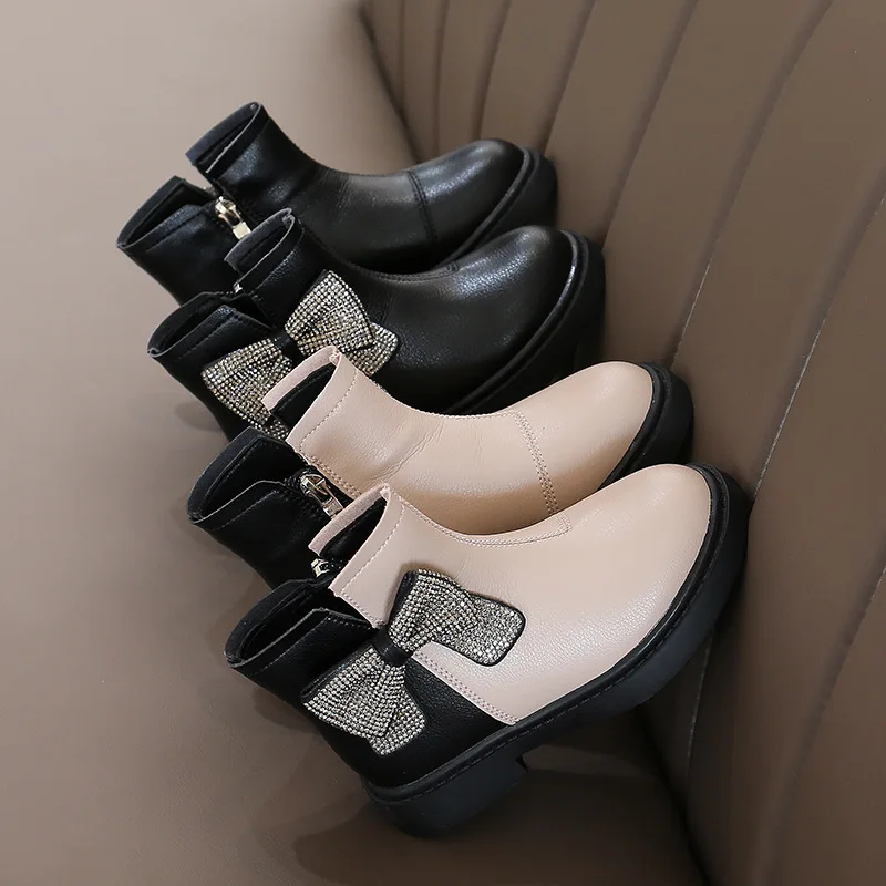 

Girls' Boots 2019 New Style CHILDREN'S Shoes Winter plus Velvet Small Short Boots Warm British Style Princess Boots Bow
