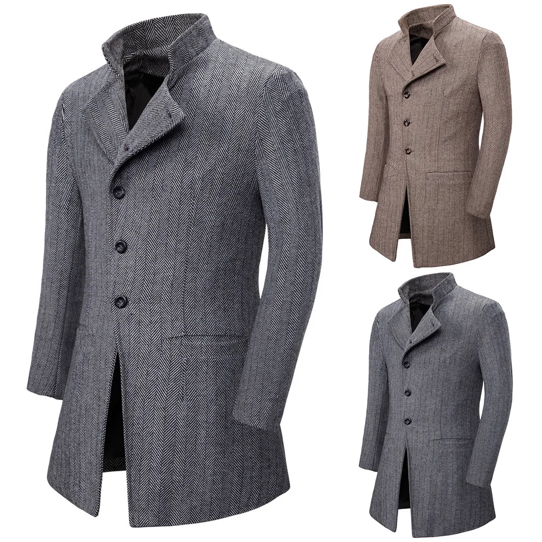 

YF16 New Fashion European-style Spring & Autumn Clothing Men's Trench Coat Casual Tweed Overcoat