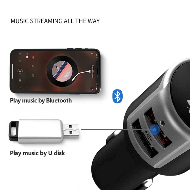 Автомобильный Bluetooth Многофункциональный плеер, беспроводной fm-передатчик, воспроизведение голосовой навигации, с двойным USB, 3.0A умная быстрая зарядка