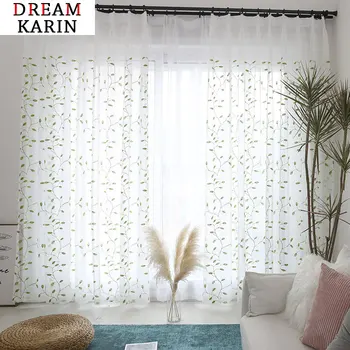 

Embroidered Leaf Flower Tulle Curtain for Window Curtains for Living Room Modern Window Voile Gauze Curtains for Bedroom